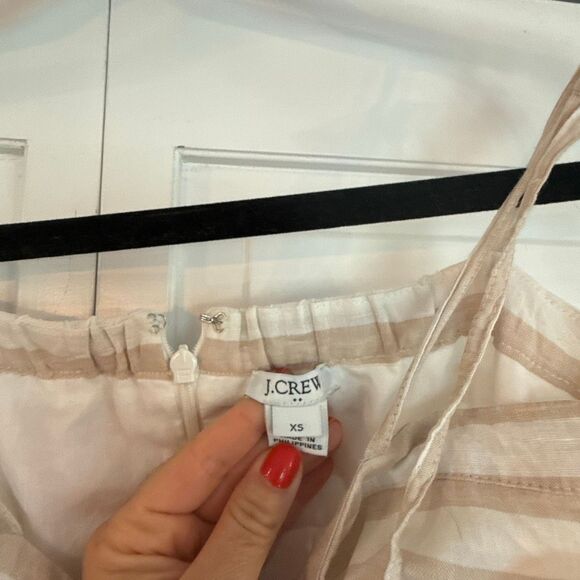 J.Crew beige striped Pom trim linen tie shoulder dress size xs - Picture 5 of 12